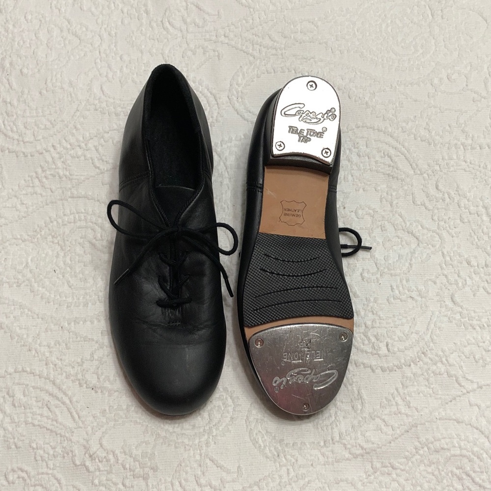 Capezio Tele Tone Tap Shoes Size 9.5M Black Leather Lace-Up Tap Oxfords
